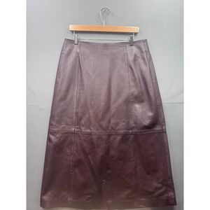Excelled Leather Midi Skirt Brown A-Line Zipper Closure Women